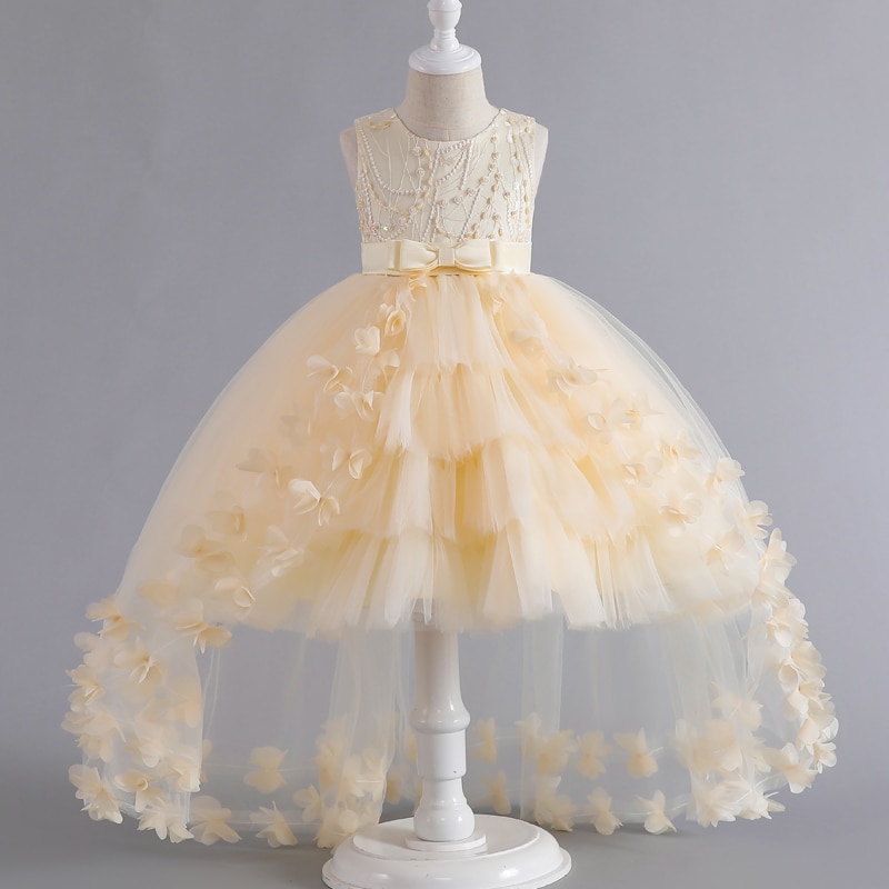 Girl's trailing Evening gown tuxedo dress Dinner dress Flower girl dress Piano performance dress Model dress A288