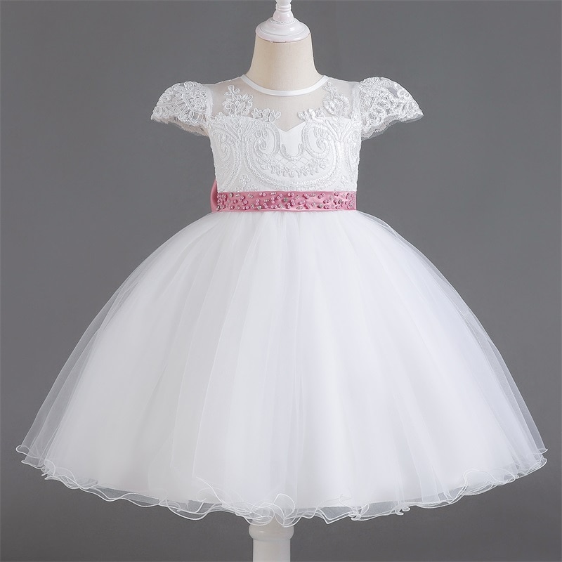 4 6 8 Years Girls Formal Party Princess Dress Wedding Ceremony Kids Girl Ball Gown Big Bow Lace Girls Costume Little Girls Dress