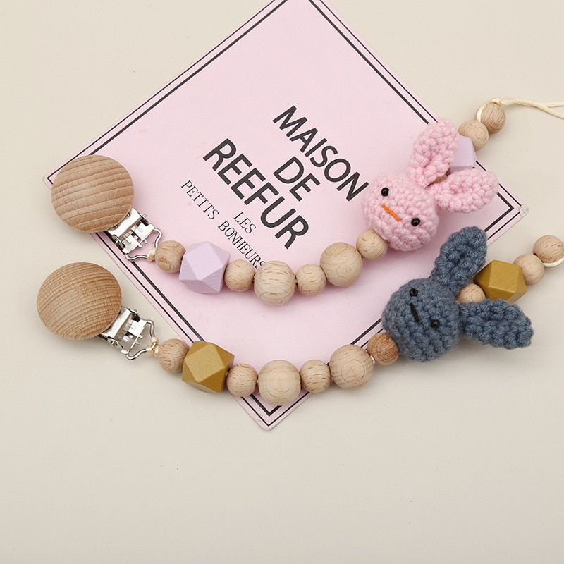 Cute Baby Pacifier Clips Chain Wood Pacifier Clips Safe Teething Holder Soother Chains Baby Teether Teething Chew Toys