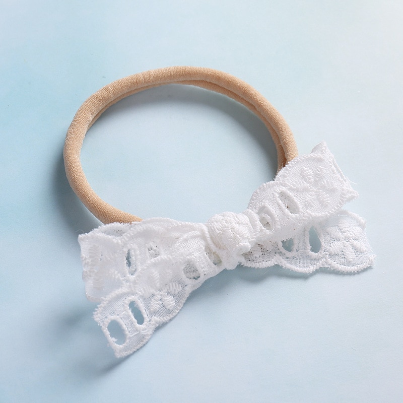 Lace Baby Bows Headbands for Girls Newborn Protect Elastic Nylon Solid Color Hairband Children Toddler Hair Accessories