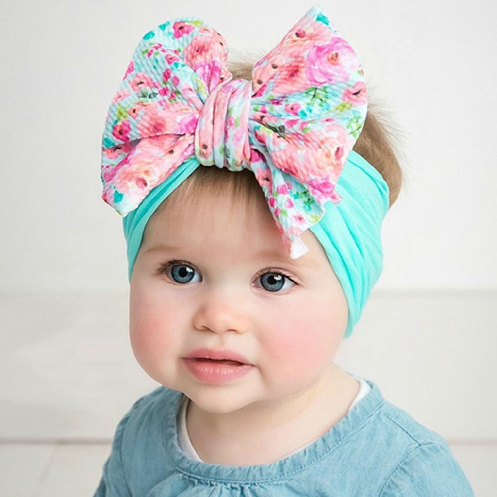 Big Bow Nylon Hair Band Soft Elastic Hair Adornment Baby Headband Baby Printed Headband Newborn Baby Turban