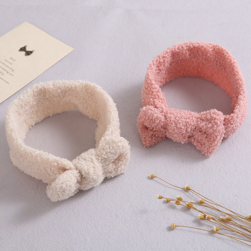 New Hair Band Baby Bowknot Nylon Elastic Headwear Lamb Fleece Baby Headband Baby's Windproof Warm Winter Headband Kids Head