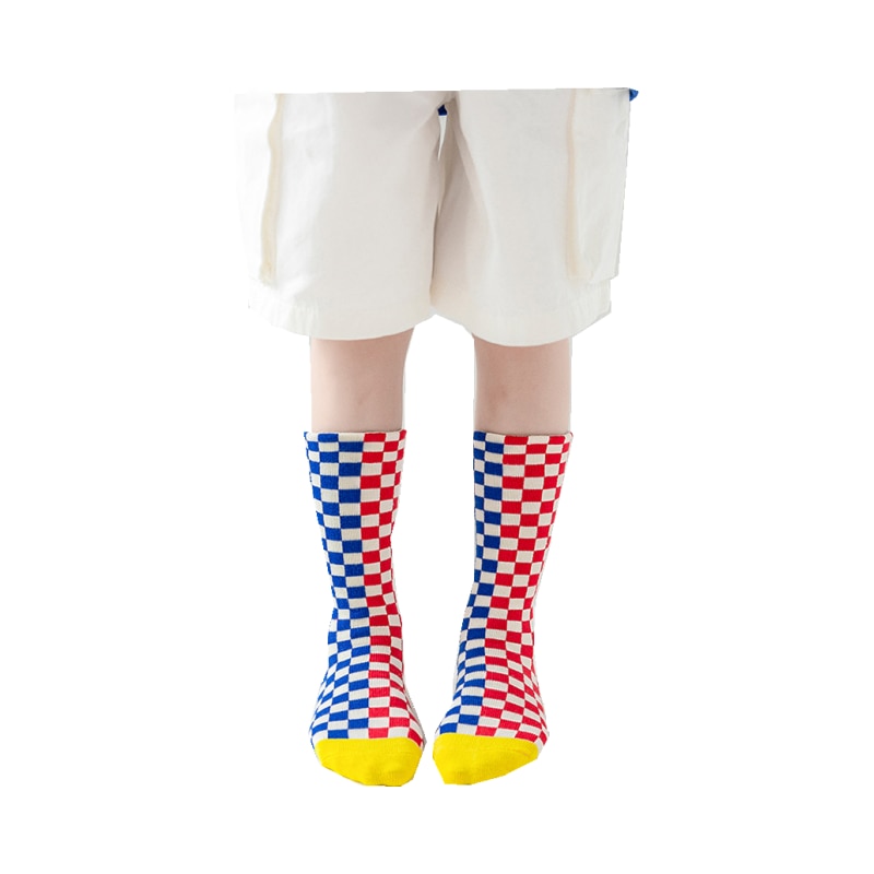 Children's socks autumn and winter new Korean ins cool cotton men's and women's checked sweat-absorbing breathabl