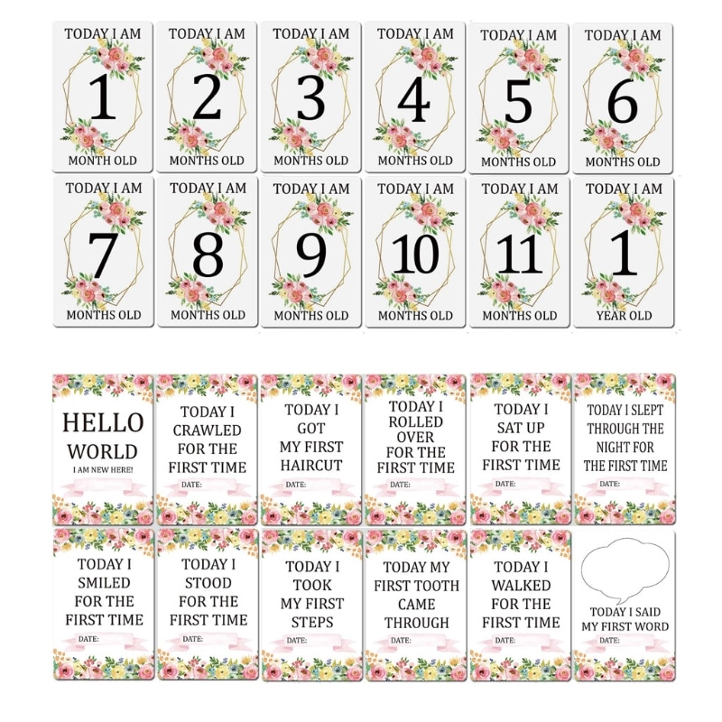 Month Stickers for Baby Boy Girl Pink Flower Print Set of 12 Unisex Woodland Creatures Baby Milestone Stickers