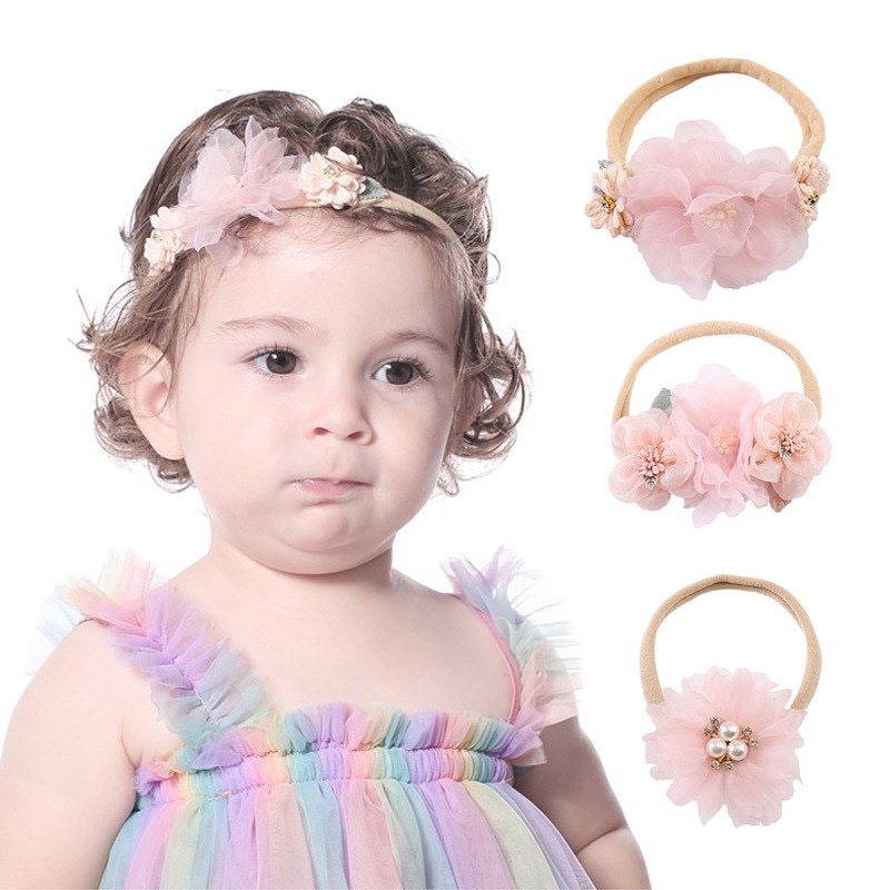 Artificial Flower Headband Set for Baby Girls Floral Hair Bands Newborn Toddler Elastic Nylon Kids Headwear Accessories