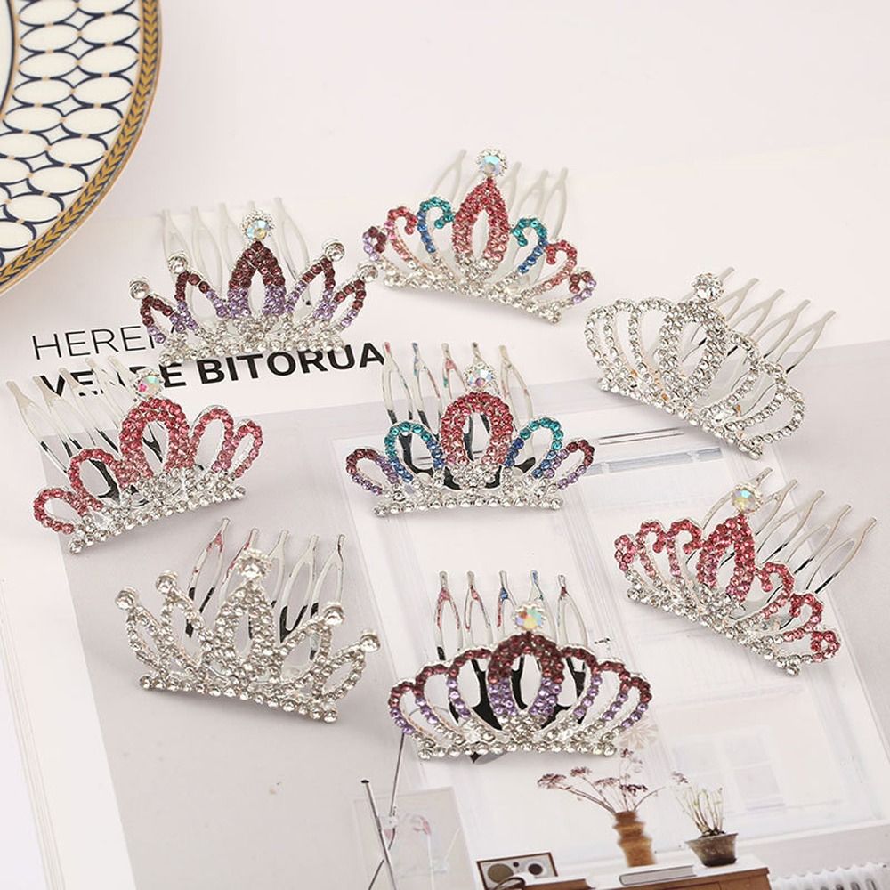Kids Girls Shiny Rhinestone Hair Comb Children Sweet Fashion Crown Colorful Hair Accessories Headdress