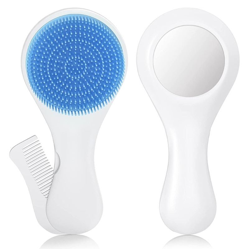 3-in-1 Baby Hair Brush with Collapsible Comb & Mirror Infant Silicone Hair Brush Cradle Caps Brush Head Massage DropShipping