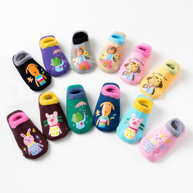 Winter Autumn Thicken Warm Baby Home Sport Floor Socks Cute Cartoon Panda Bear Cat Cotton Rubber Shoes for Boys Girls Toddler