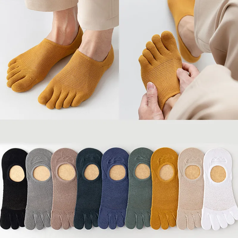 3Pairs Running Men's Open Toe Socks Elastic Short Solid Cotton Sweat-absorbing Man Five Finger Invisible Low Cut Boat Ankle