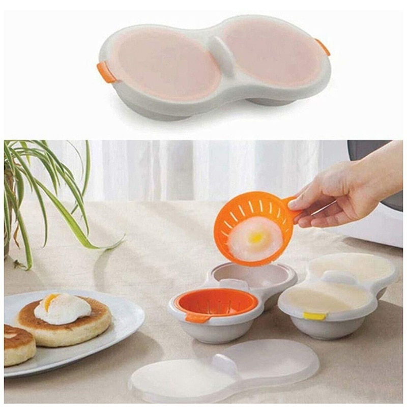 Draining Egg Boiler Double Cup Egg Boiler Microwave Eggs Poacher Round Double Innovative Stock Layer Egg Cooker Kitchen Tools