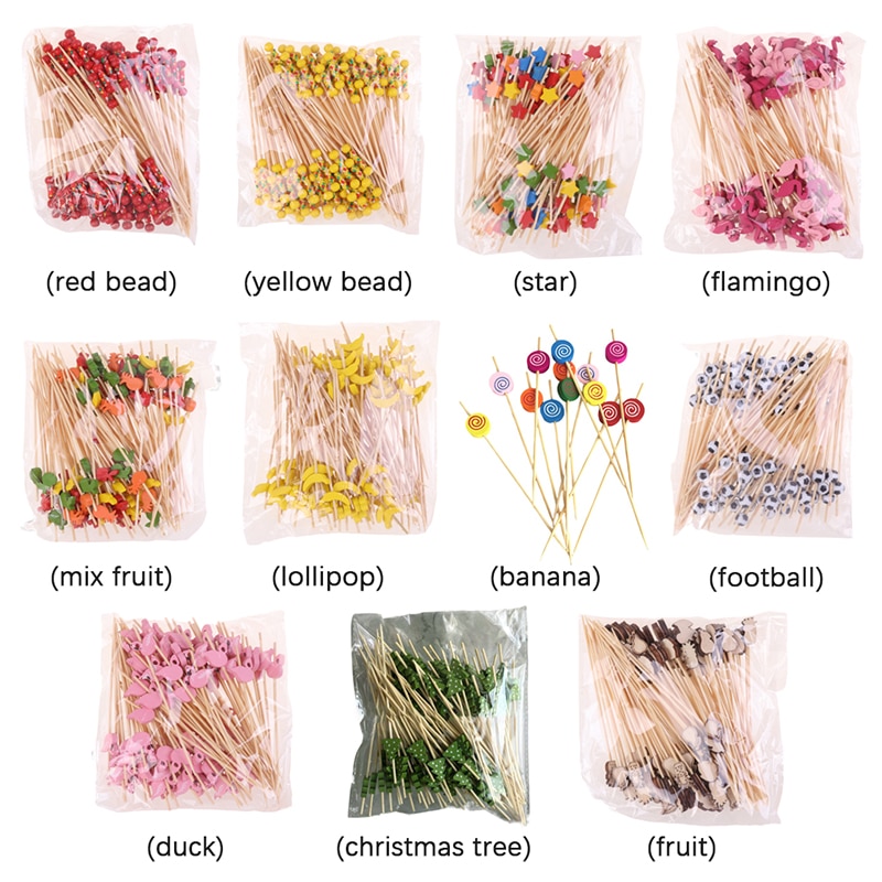 100Pc Disposable Wooden Bamboo Cocktail Sticks Food Picks Fruit Skewers Cake Handmade Sticks Toothpick Skewer Party Supplies