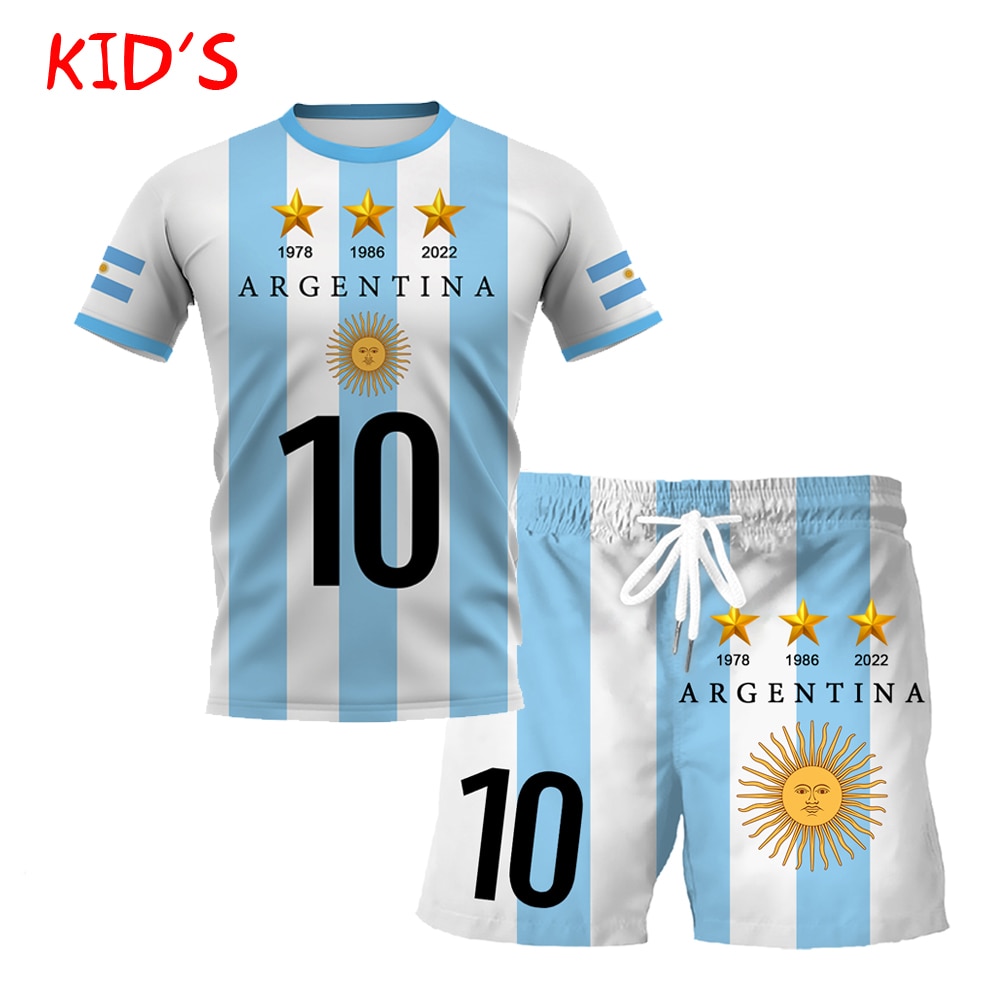 DIY Number Argentina Flag Kids Suit 3D Print T Shirts And Shorts Sportswear Summer Classics Activewear Shorts Tops Boy For Girl
