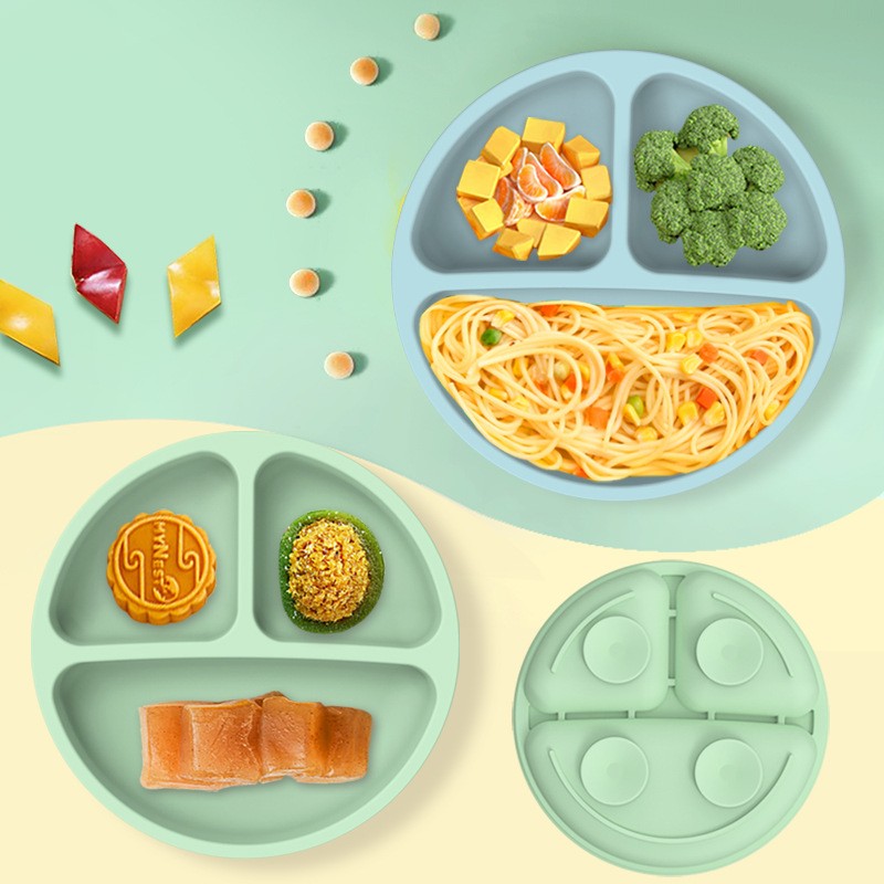 Baby Safe Sucker Silicone Dining Plate Solid Cute Cartoon Children Dishes Suction Toddle Training Tableware Kids Feeding Bowls