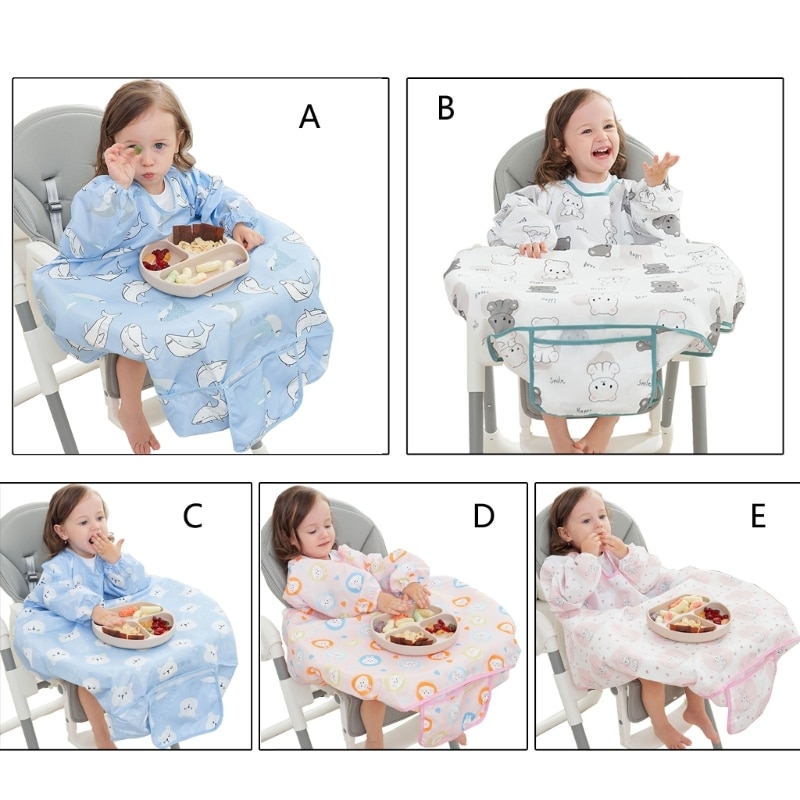 Toddler Self Feeding Bib Waterproof Bib for Child Kiddie Easy Clean Apron Smock