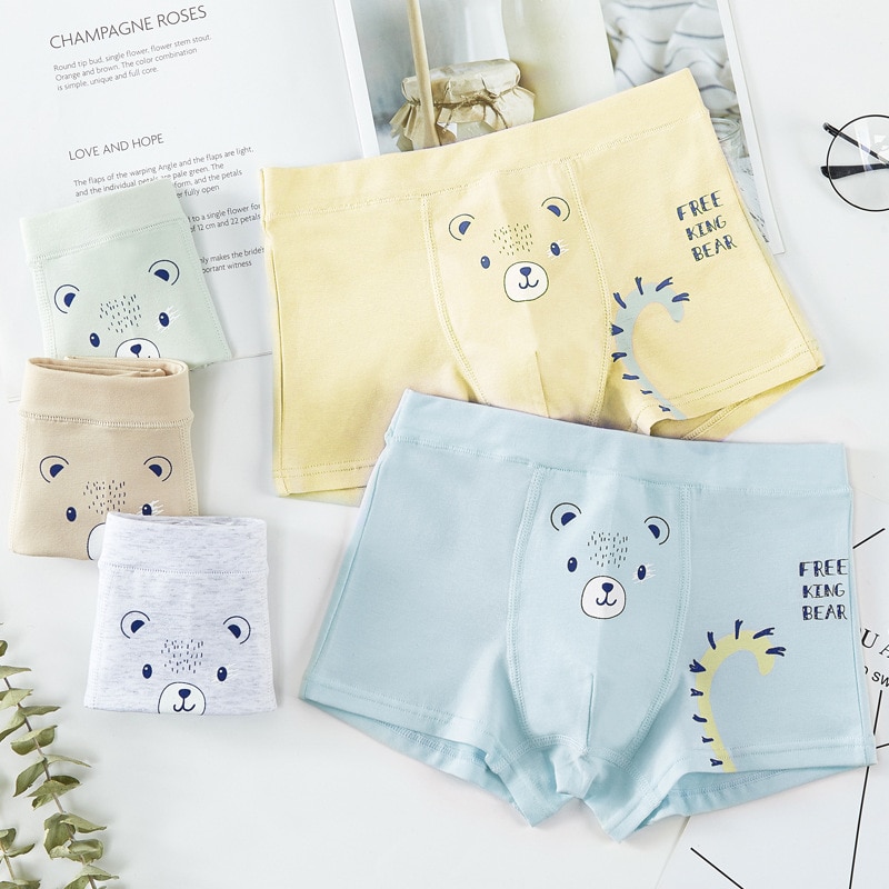 5Pcs/Set Boys' Cotton Boxer Underwear Cute Cartoon Expression Children's Boxer Shorts 3-12-year-old Boys' Yellow/