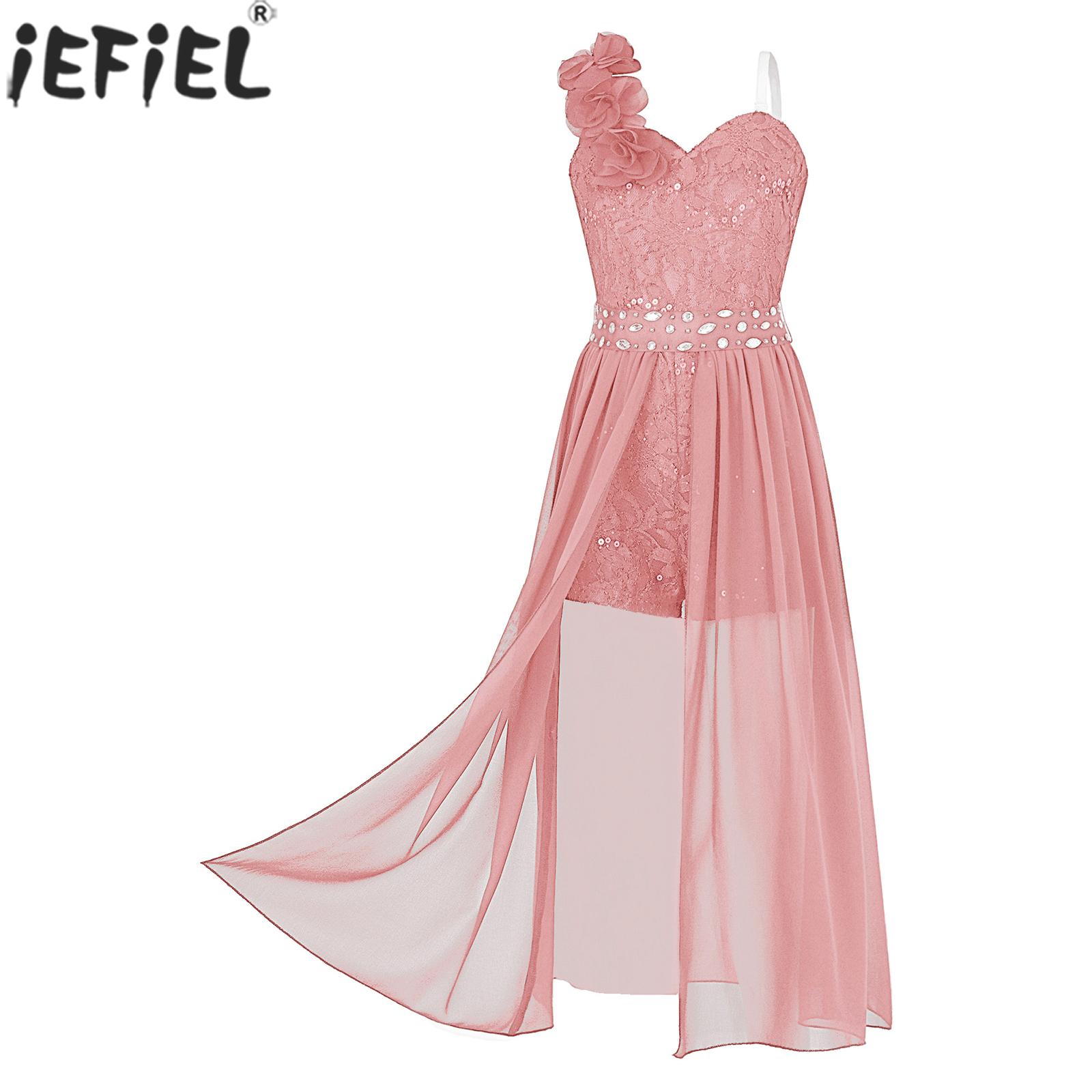 Girls ElegantParty Dress Wedding Birthday Prom Stage Pageant Gown Shiny Sequin Beaded Applique Lace Chiffon Jumpsuit Dresses