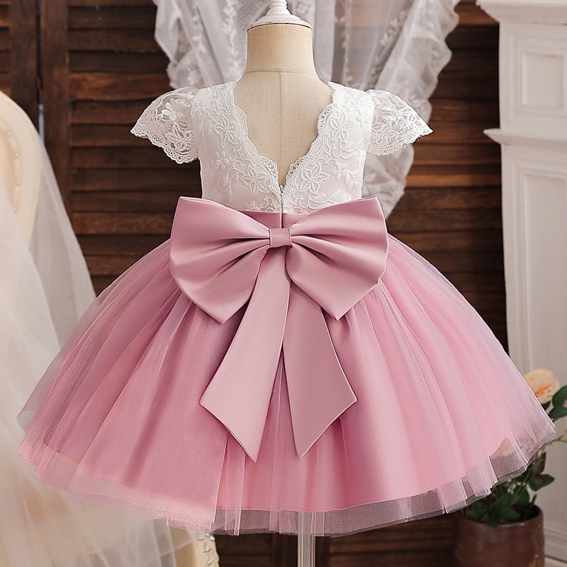 Dress For Baby Girls Flower Lace Bow Princess Baptism Dress 1st Birthday Evening Ball Gown 12 24 M Wedding Party Banquet Costume