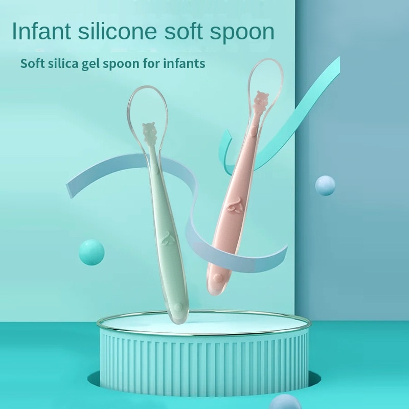 Baby food grade silica gel spoon children soft silica gel spoon baby food supplement feeding tableware supplement spoon