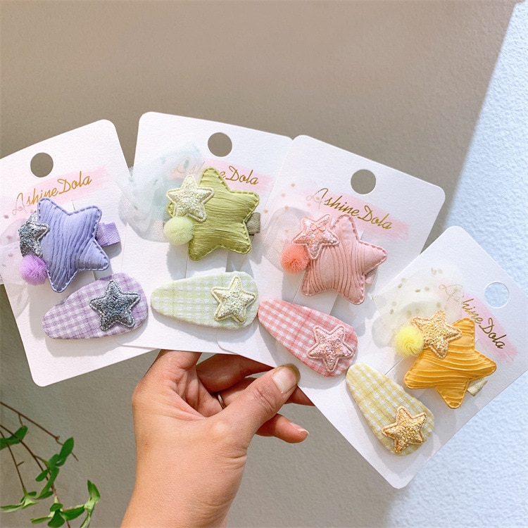 Korean New Children's Headwear Five-pointed Star Hairpin Plaid Water Drop Bb Clip Little Girl Bangs Broken Hair Side Clip