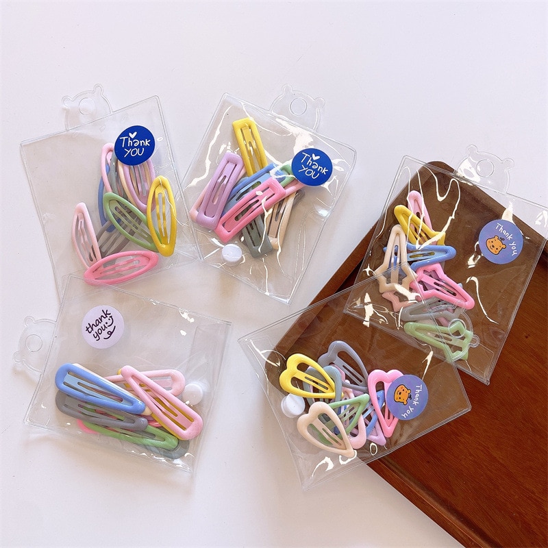 10pcs/set Korean Candy Color Girls Hairpins Kids Mini Snap Hair Pins Clips Star Drop Click Clack for Baby Toddler Accessories