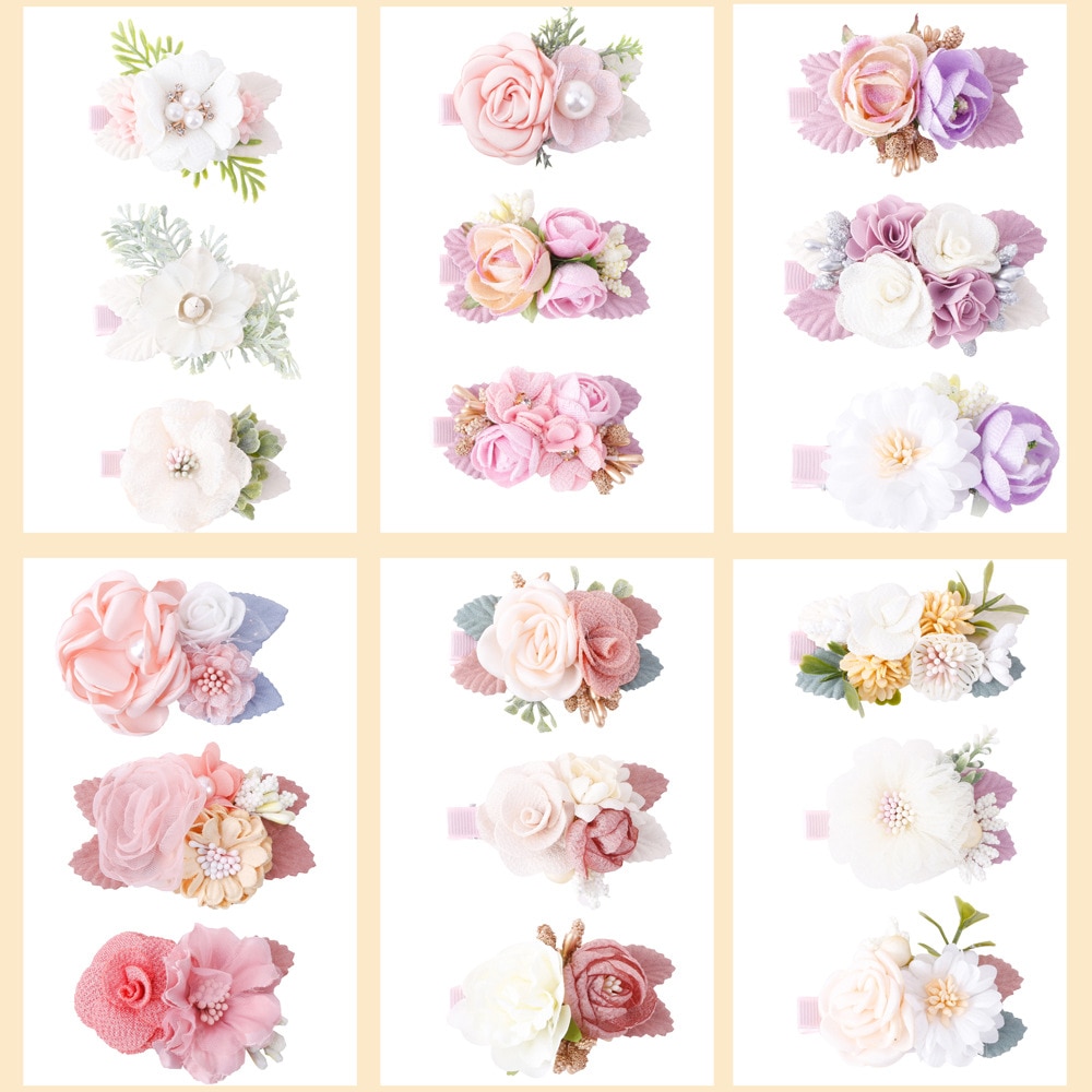 3Pcs Fashion Flower Girl Cute Hairpin Pink Simulation Head Flower Princess Wild Fresh Natural Cute Hair Clip Kids Headwear