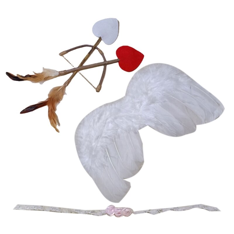 Infant Headband Angel Wing Bow & Arrow Photo Props Baby Angel Feather Wings with Arrow Baby Cosplay Costume Photography Prop