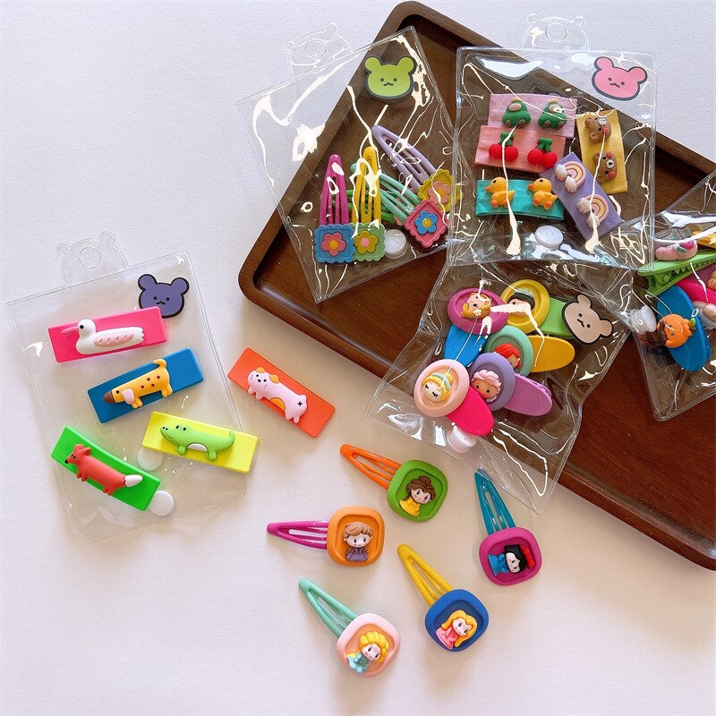 5pcs/set Korean Kawaii Kids Cartoon Fluorescence Hair Pin Cute 3D Animal Hair Clips for Children Headwear Girl Accessories Stuff