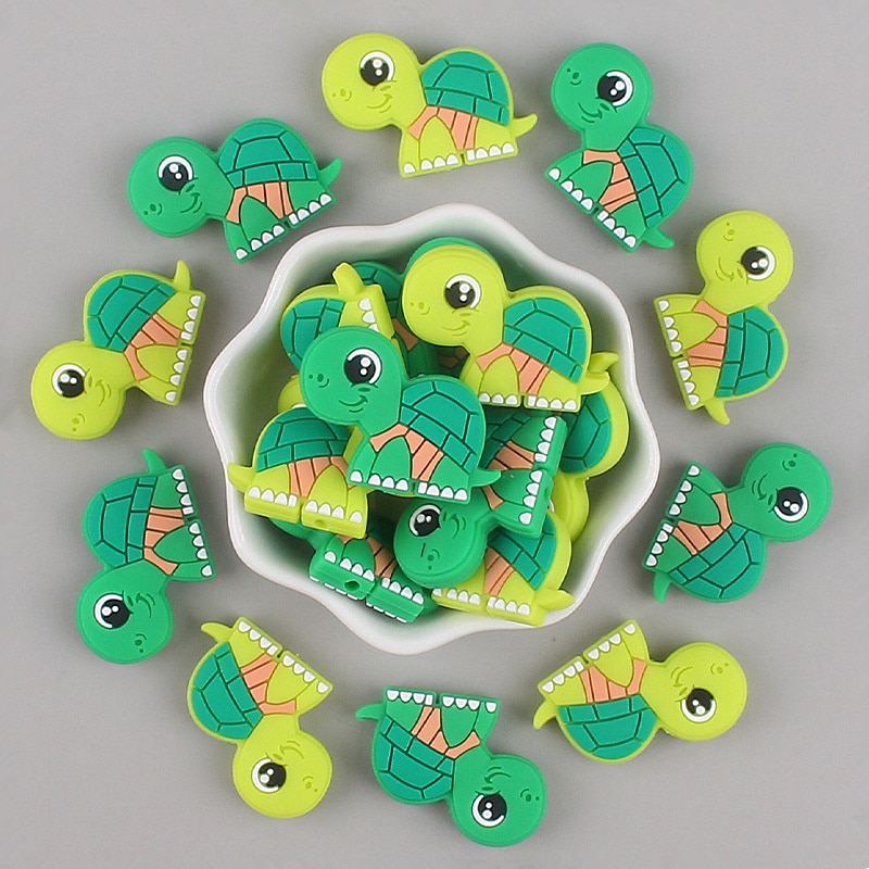 35*25mm 10pc Turtle Silicone Beads Baby Teething Pacifier Chain Necklace Accessories Safe Food Grade Nursing Chewing BPA Free