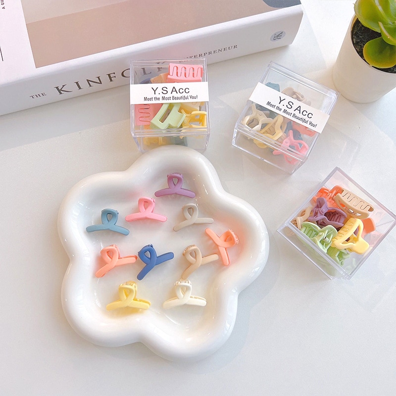10pcs/box Mini Princesses Woman Hairpin Claw Korean Candy Color Acrylic Hair Pin Clips for Children Kids Girls Accessories Gift