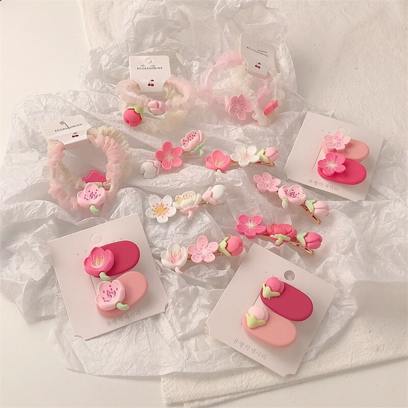 Cute Kids Girl Hair Clip Pink Floral Series Hairpin for Girls Kawaii Children Hair Pin Hair Tie Hair Accessories for Little Girl