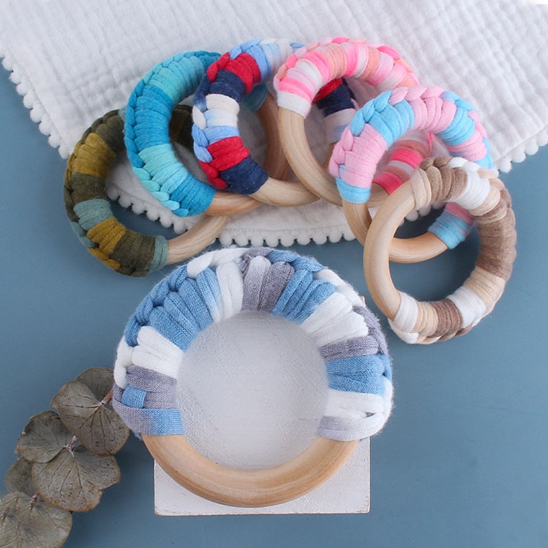3PC Handmade Wooden Circle Teether Baby Teether Pendants Pacifier Chains Necklace DIY Accessories for Infant Teething Toys Gifts