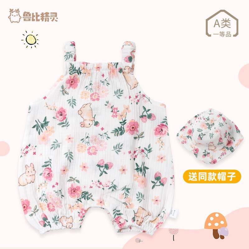 Jenny&Dave Boys and girls' 2023 summer suspenders, buttocks, rompers, baby bodysuits, thin gauze sleeveless vests, chil
