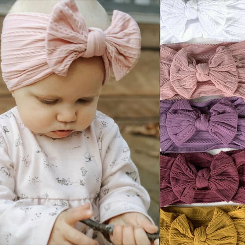 1Pcs Newborn Baby Headband for Girls Elastic Knit Children Turban Baby Bows Soft Nylon Kids Headwear Hair Accessories Headbands