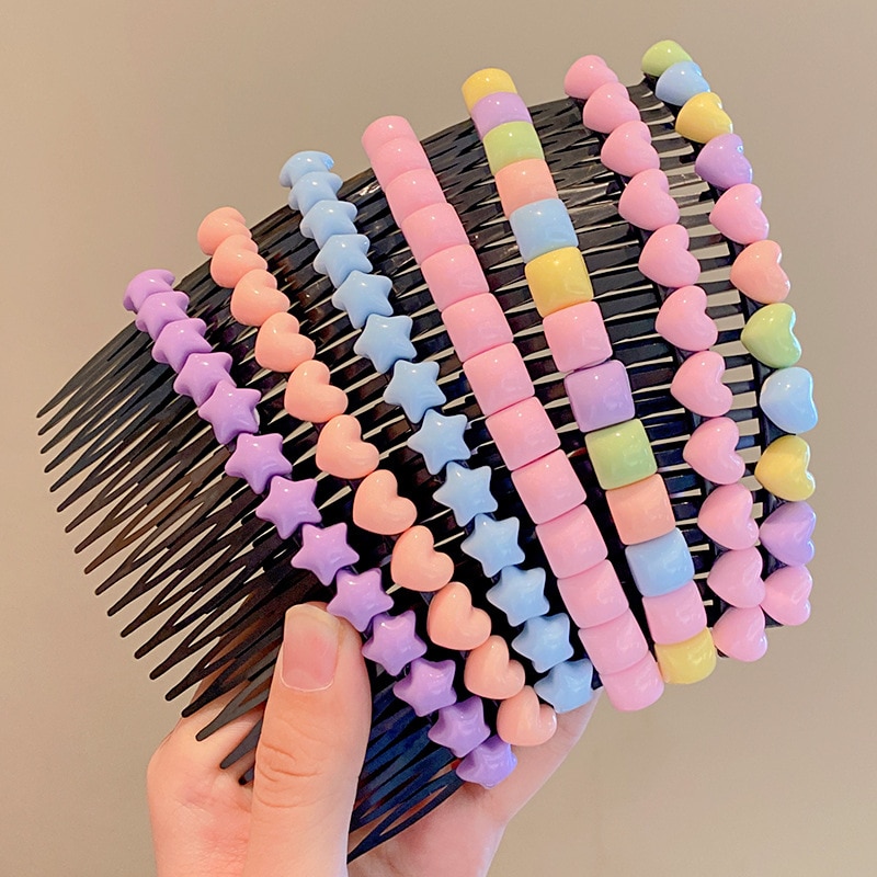 2023 New Colorful Heart Star Square Long Hair Comb For Girls Lovely Hair Decorate Back Hair Claw Comb Kids Cute Hair Accessories