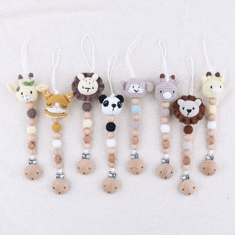 Baby Pacifier Clip Crochet Animal Dummy Chain Non-drop Nipple Holder Teething Pendant Soother Clip Toy Infant Product