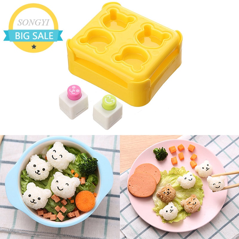 1Set Cute Bear Rice Ball Mold Bento Maker DIY Sushi Press Mould Form Set Kit Stamp Kitchen Accessories For Kids Bento
