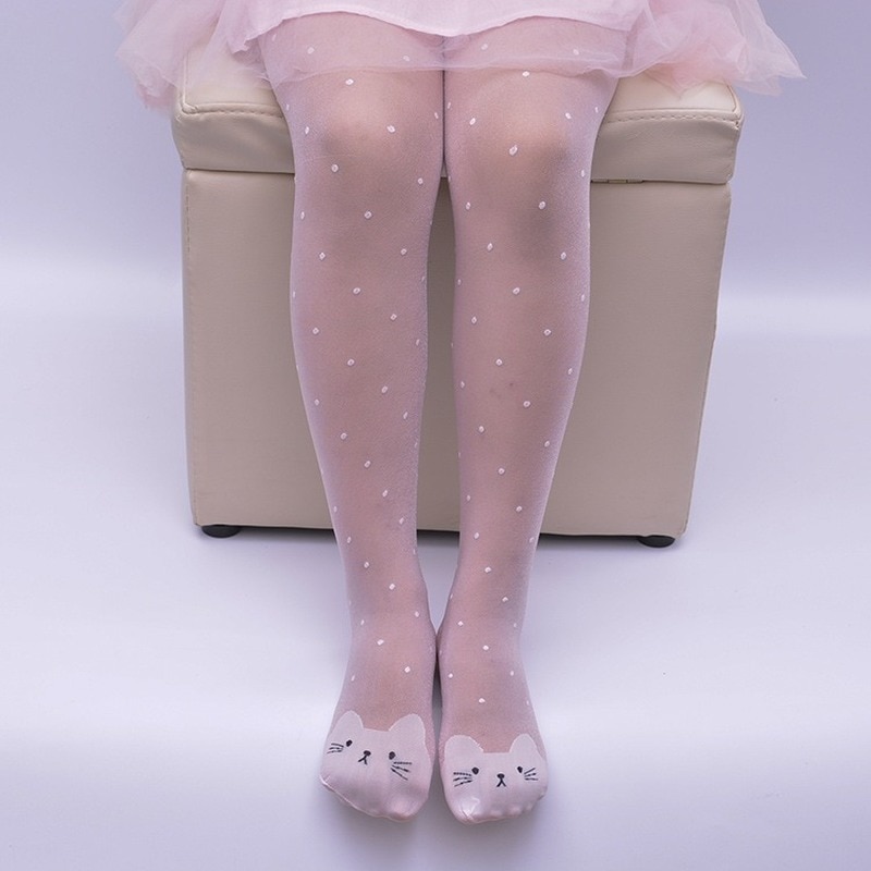 Spring Summer Tights for Girls Cartoon Thin Silk Pantyhose Kids Candy Color Dot Dance Stocking Child Girls Tights with Cats