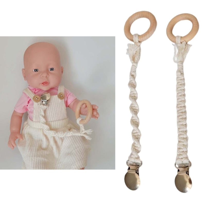 Baby Pacifier Clip Natural Pacifier Holder Teething Clip for Boys Girls Infant Baby Handmade Cotton Rope DIY Pacifier