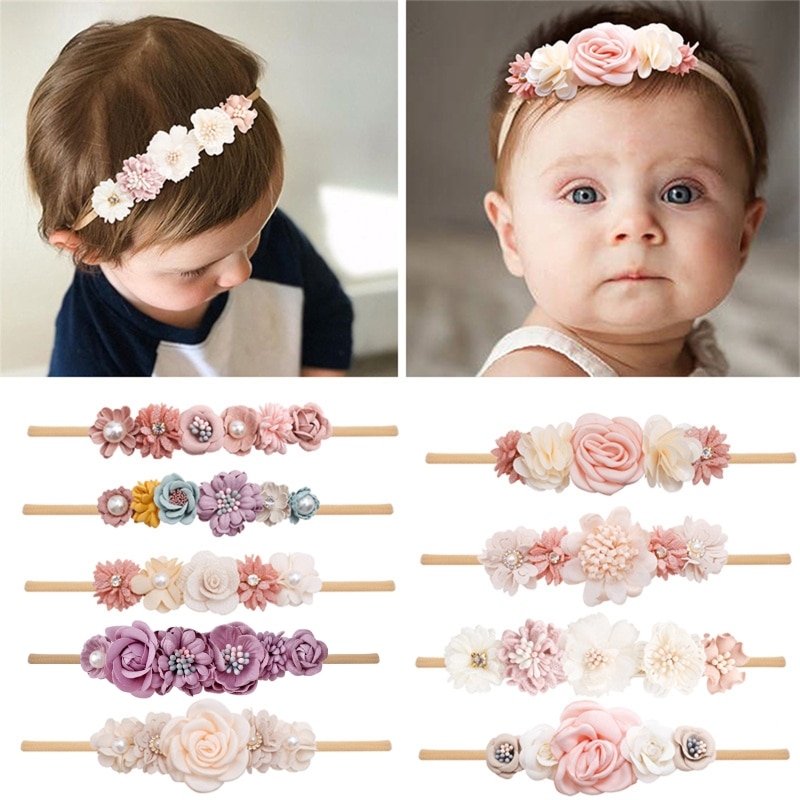 Artificial Flower Baby Headband Hundred Day Newborn Infant Toddler for Baby Shower Little Girls Photograph Props