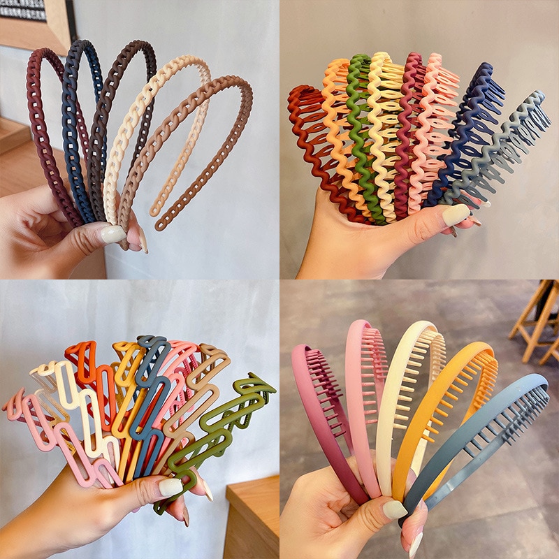 Korean Basic Scrunchie Headband Solid Color Sprocket Hair Pin Frosted Hoop Children Headwear for Girls Kids Women Accessories