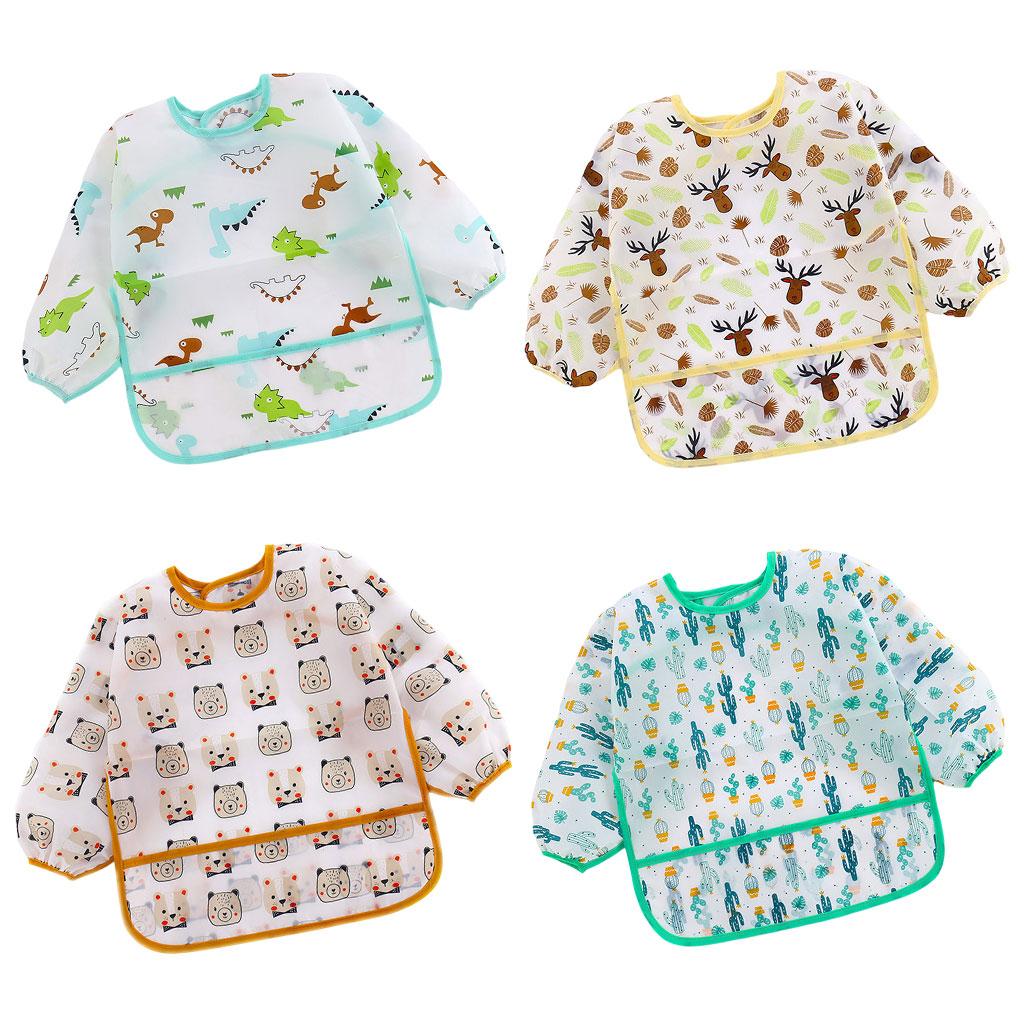 Cute Cartoon Feeding Bib Long Sleeve Wipe Clean Waterproof Lunch Apron for