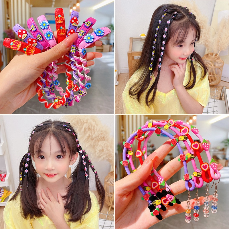 Children Braid Hair Pin Hair Bands Tie Headband Dough-twist Updo Headwear Colorful Dreads Barrettes for Kids Girls Accessories