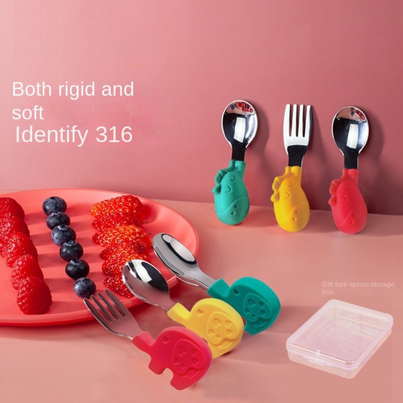 Baby Gadgets Tableware Set Children Utensil Stainless Steel Toddler Dinnerware Cutlery Cartoon Infant Food Feeding Spoon Fork