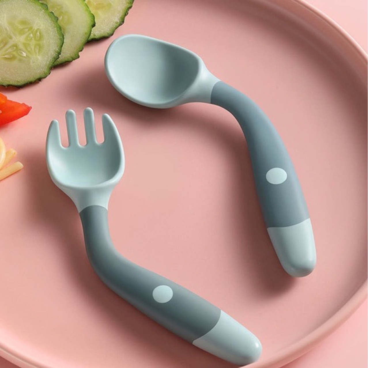 Children Learn to Eat Training Tableware Twist Fork Spoon Silicone Soft Spoon