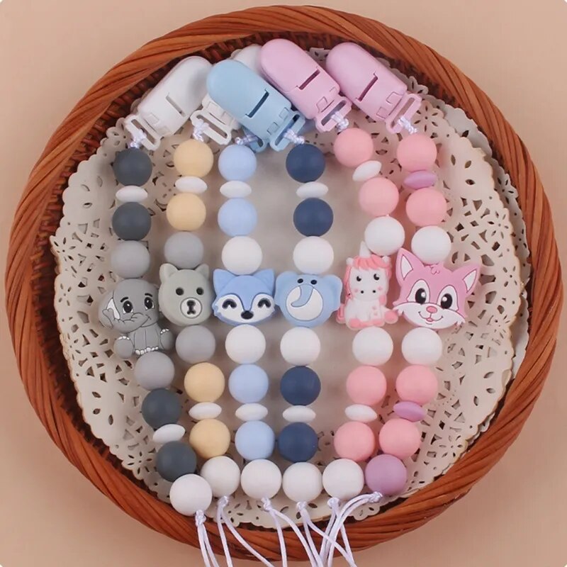 Cute Pacifier Holder Teethers for Baby Boys Girls Teething Soothie-Toy with Clip for Baby Birthday Shower Christmas Gift