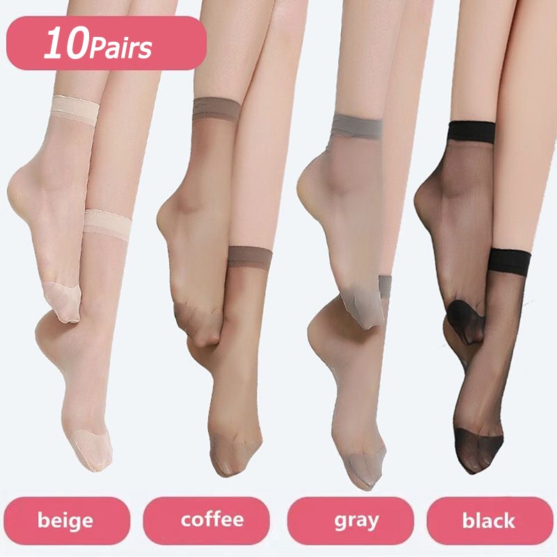 10 Pairs/Lot Sports Slouch Socks Women Ultra-thin Anti-snag Crystal Stockings Sturdy Transparent Invisible Silk Nylon Ankle Sock
