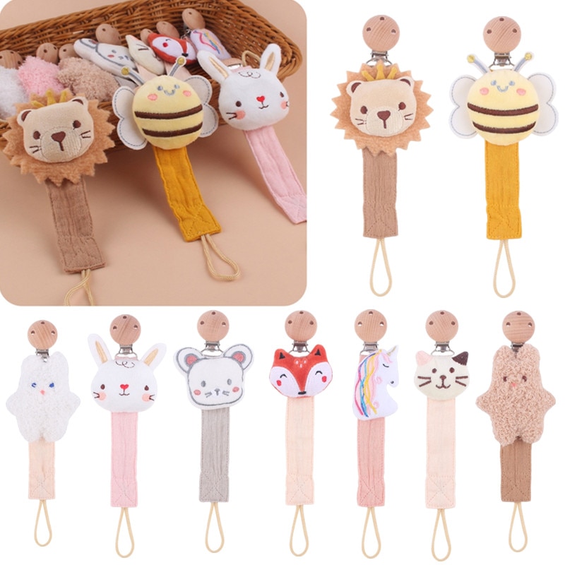 Cartoon Cotton Linen Baby Pacifier Clip BPA Free Newborn Nipple Holder Clips Dummy Soother Chain Baby Teething Pacifier Chain