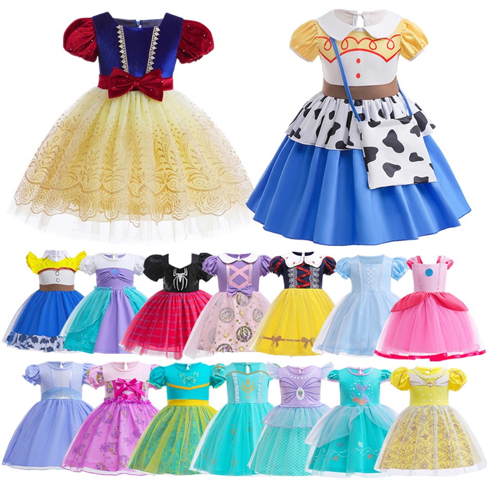 2023 Baby Little Girl Toy Story Jessie Dress Belle Spiderman Children Mermaid Ariel Vestidos Snow Queen Costume For 1-6 Years