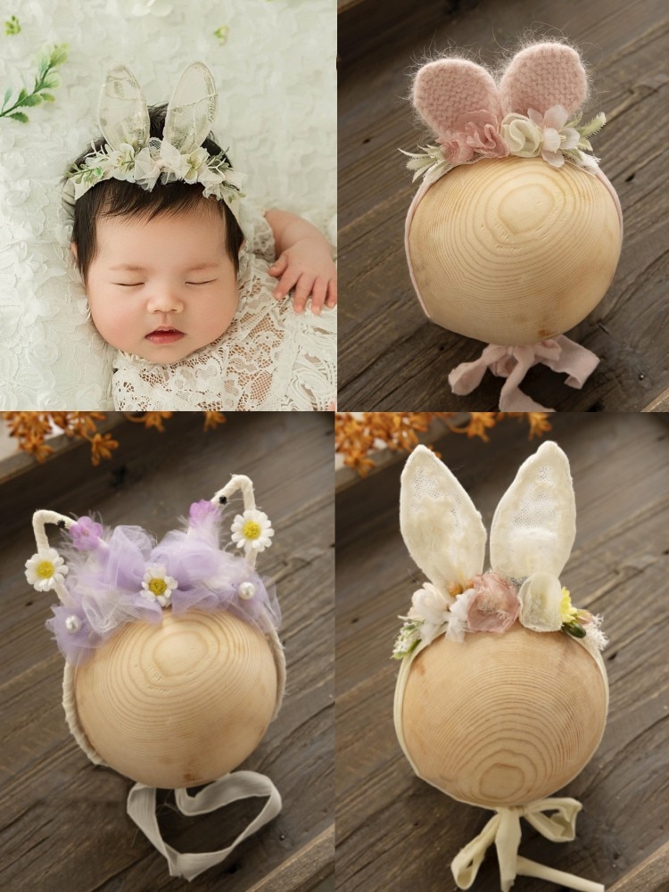 Newborn Photography Prop Accessory Full Moon Baby Girl Photo Manual Cartoon Ear Headband Studio Infant Shoot Handicraft Headwear