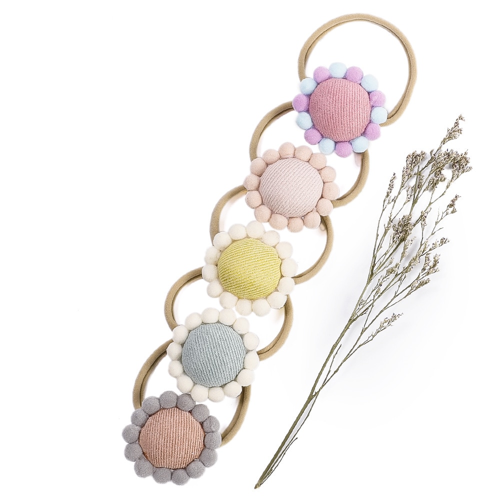 Baby Headband for Girls Cotton Pompom Hair Band Sunflower Headbands For Children Newborn Skinny Elastic Nylon hair Accessories